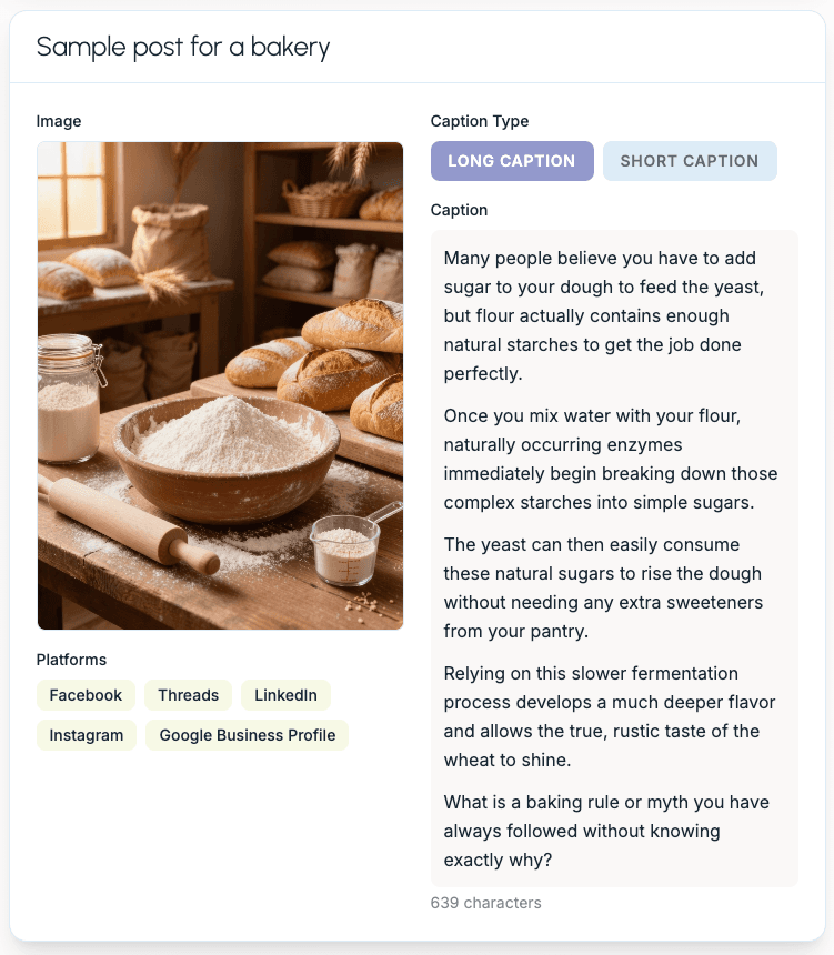 Sample social media post created by Glow Social for a bakery